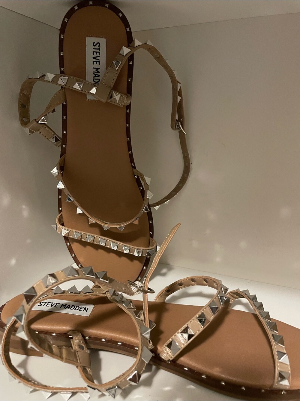 Steve Madden Nude/Tan Pyramid-Stud Gladiator Sandals